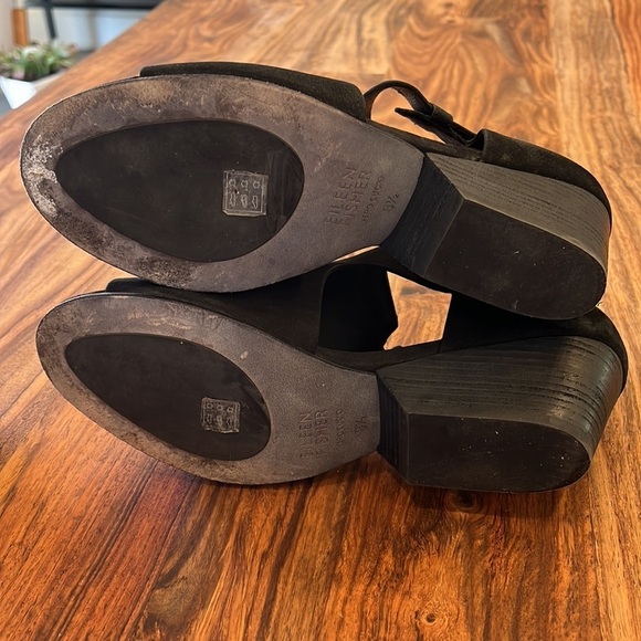 Eileen Fisher Iris Black Tumbled Nubuck Heeled Cut Out Sandal Size 8.5 - Picture 10 of 12